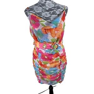 ASOS Size US 8 Floral Colorful Fitted Sleeveless Dress With Belt Cowl Neck Top